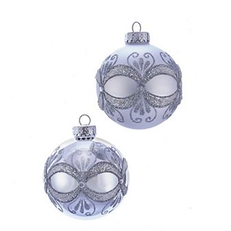 Kurt Adler Silver Glitter Sequin Christmas Ornament 6 pc Set