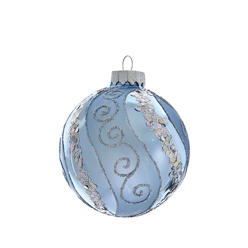 Kurt Adler Silver Blue Glitter Sequin Christmas Ornament 6-piece Set, Multi