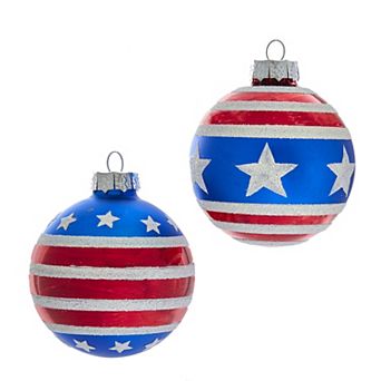 Kurt Adler Stars and Stripes Ball Christmas Ornament 6 pc Set