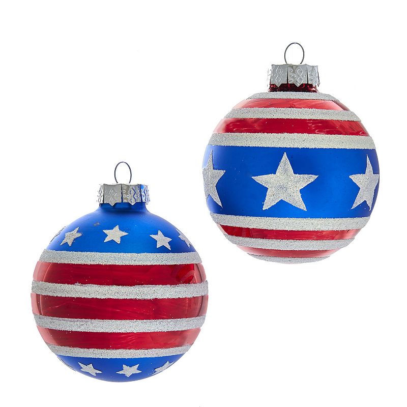 Kurt Adler Stars and Stripes Ball Christmas Ornament 6-piece Set, Multicolo