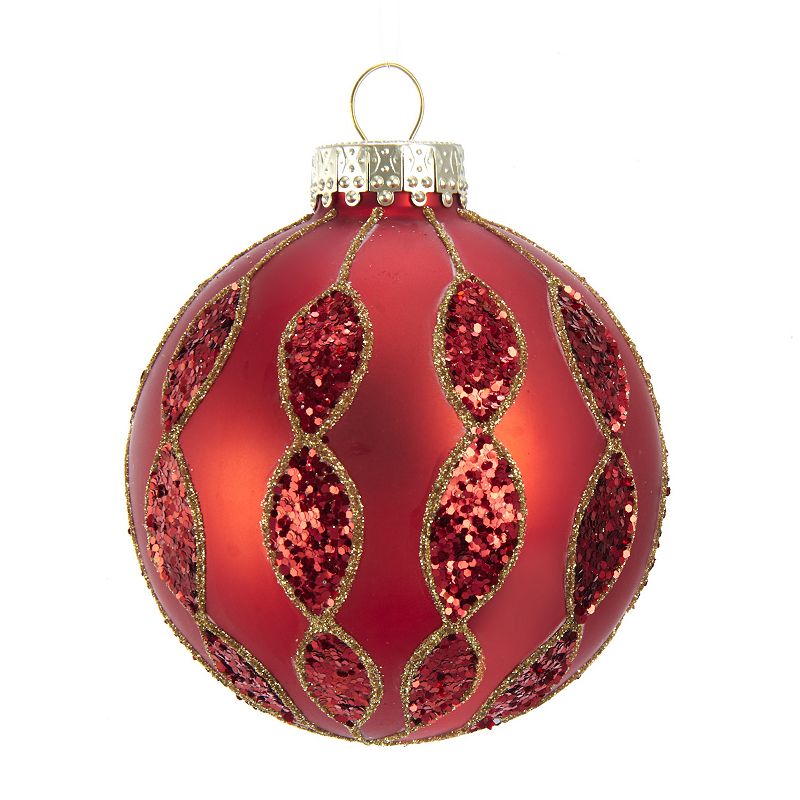 Kurt Adler Red Glitter Ball Christmas Ornament 6-piece Set, Multicolor