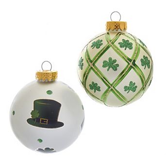Kurt Adler St. Patrick's Day Shamrock Ball Christmas Ornament 6 pc Set