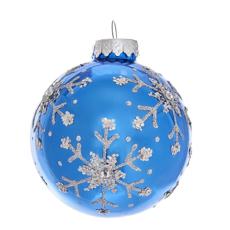 Kurt Adler Blue Silver Glitter Snowflake Ball Christmas Ornament 6-piece Se