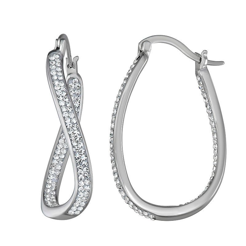 Sterling N Ice Sterling Silver Twisted Hoop Earrings with Swarovski Cryst