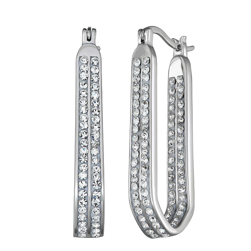 Sterling N Ice Sterling Silver Double Row Hoop Earrings with Swarovski Cr