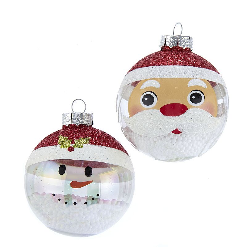 Kurt Adler 80MM Clear and White Santa and Snowman Glass Ball Ornaments, 6 P