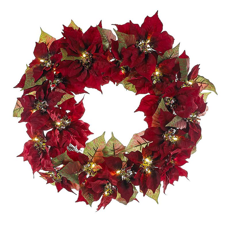 Kurt Adler 24-Inch Battery-Operated Red Poinsettia LED Wreath, Multicolor