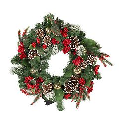 Kurt Adler Holly Berry Cluster PIck Silver Leaf Christmas Flowers