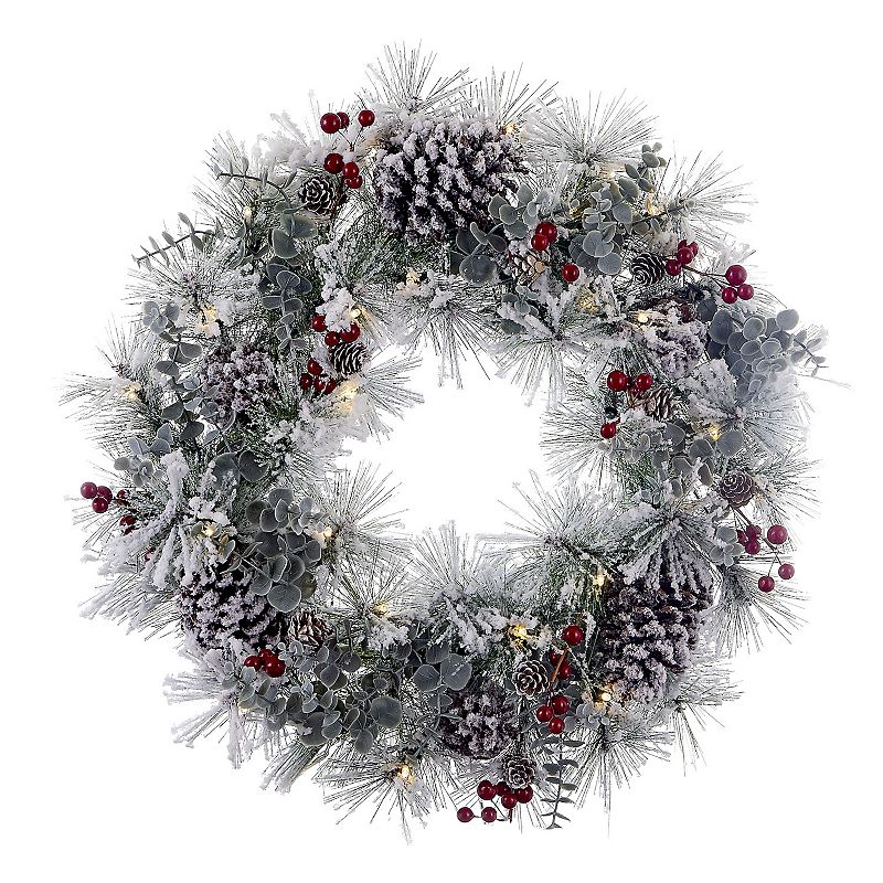 Kurt Adler 24-Inch Battery-Operated Red Berries and Pinecone LED Wreath, Gr