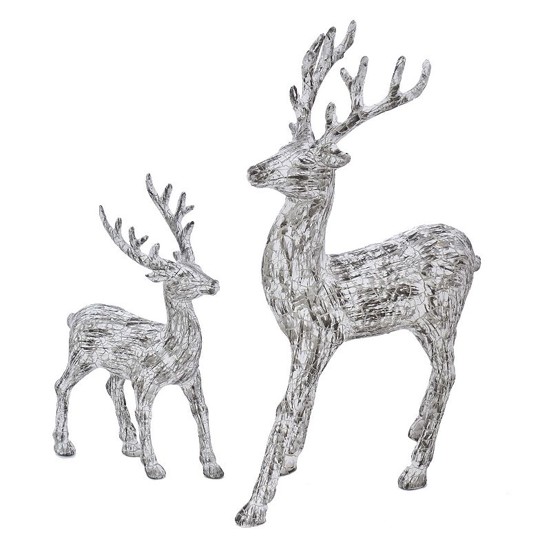 Kurt Adler Artificial Bark Standing White Deer Tabletop Decor, Set of 2