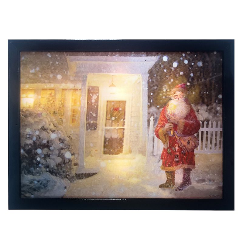15.7-Inch Battery-Operated LED Framed Christmas Scene & Santa Art, Multicol
