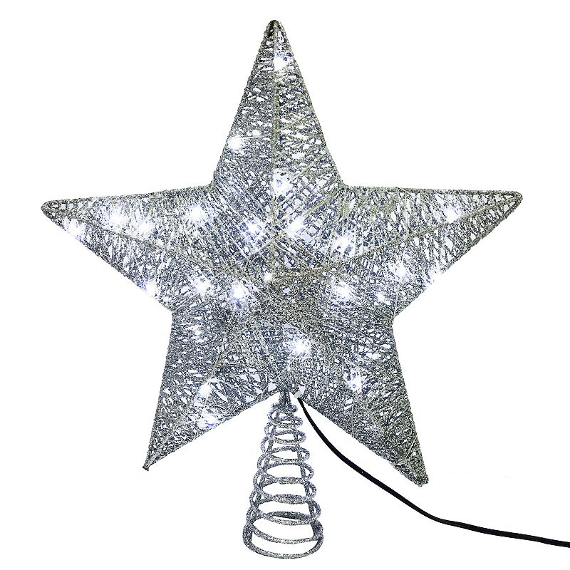 45-Light 10-Inch 5-Point LED Silver Star Treetop, Grey