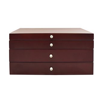 Walnut Finish 2-Drawer Lift Top Jewelry Box
