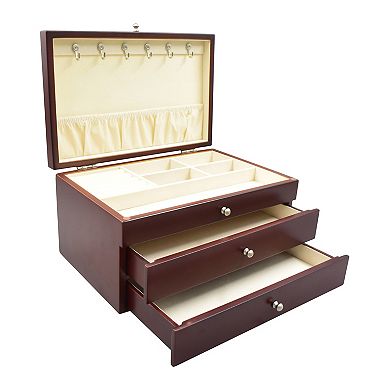 Walnut Finish 2-Drawer Lift Top Jewelry Box