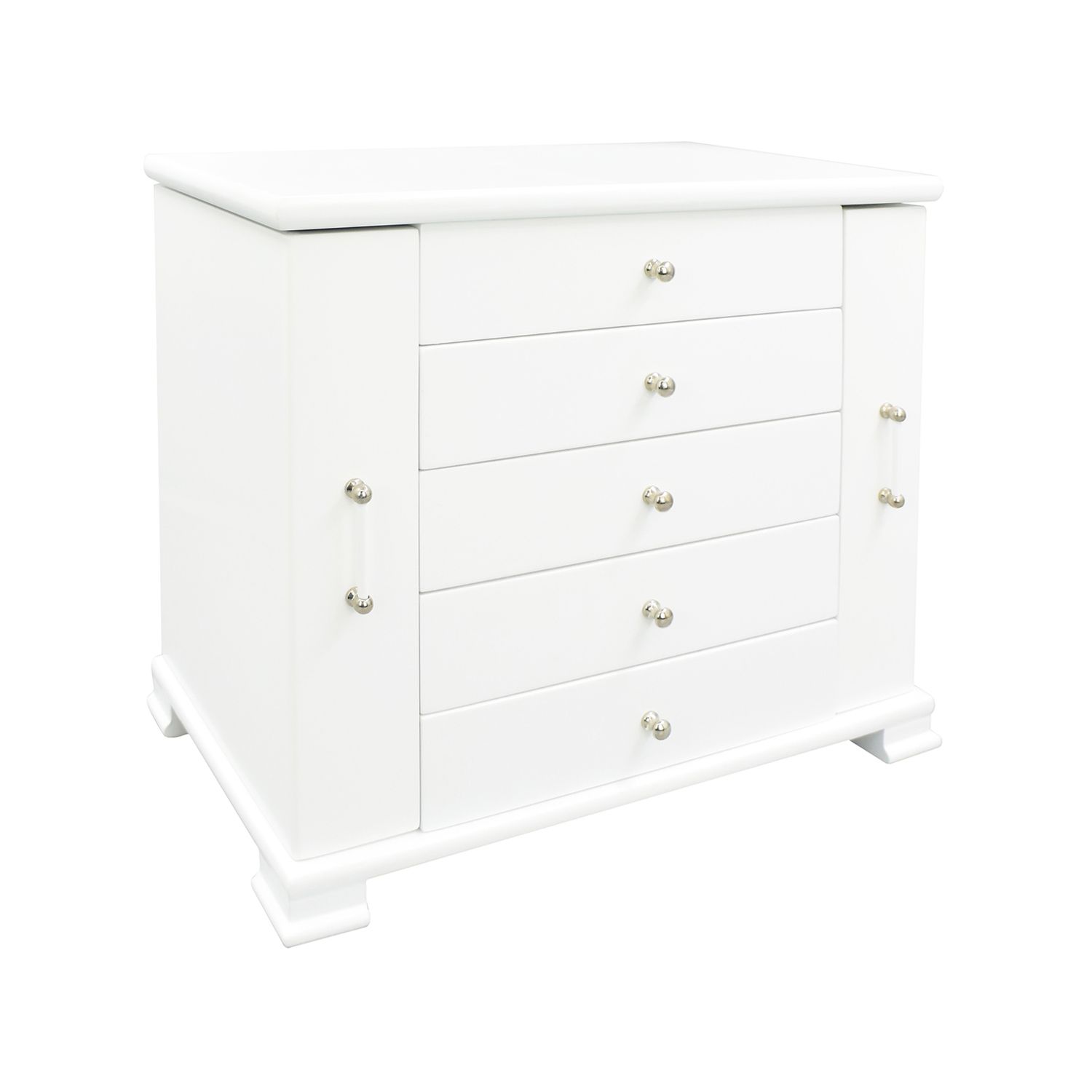 white jewelry box with drawers