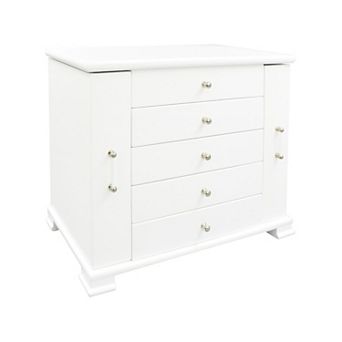 White Wooden Lift Top 4-Drawer Jewelry Box