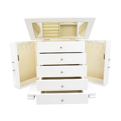 White Wooden Lift Top 5-Drawer Jewelry Box