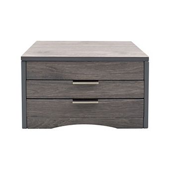 Distressed Gray Wooden 3-Drawer Lift Top Mirror Jewelry Box