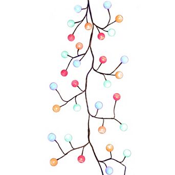 6-Foot 48-Light LED Brown Garland with Cotton Ball