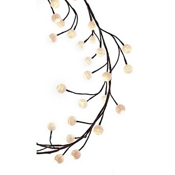 6-ft. Brown Artificial Garland With LED Warm White Cotton Balls