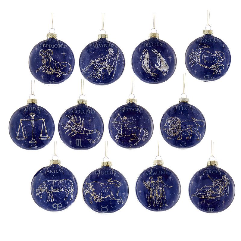 Glass Zodiac Set of 12 Ornaments, Multicolor