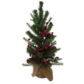 24-inch Red Berries and Pine Cones Tree