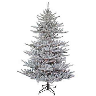 3-Foot Pre-Lit Flocked Pine Tree with Burlap