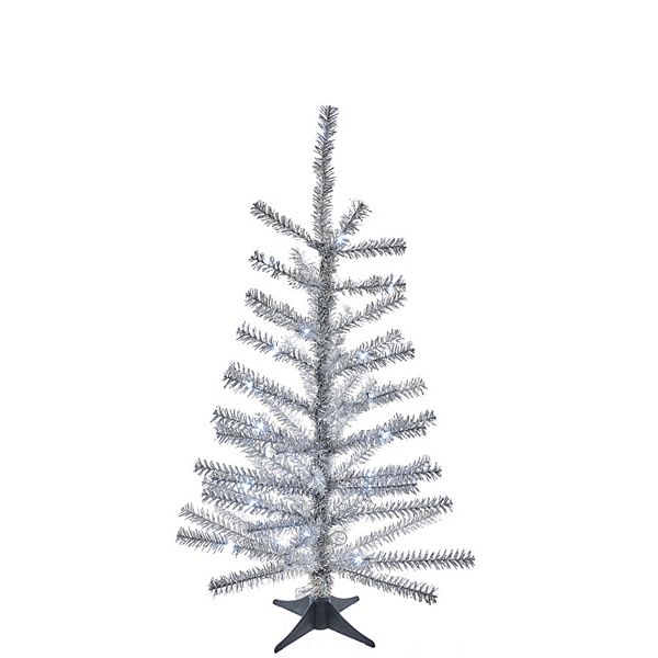 24 Inch Pre Lit Silver Tinsel Tree