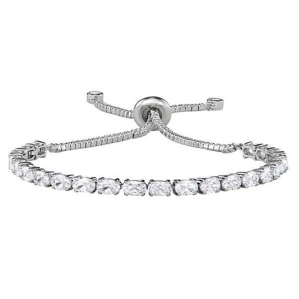OLIVIA AND HARPER Sterling Silver Cubic Zirconia Oval Cut Adjustable Bracelet