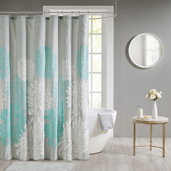 Madison Park Essentials Caldwell, Teal And Grey Shower Curtain