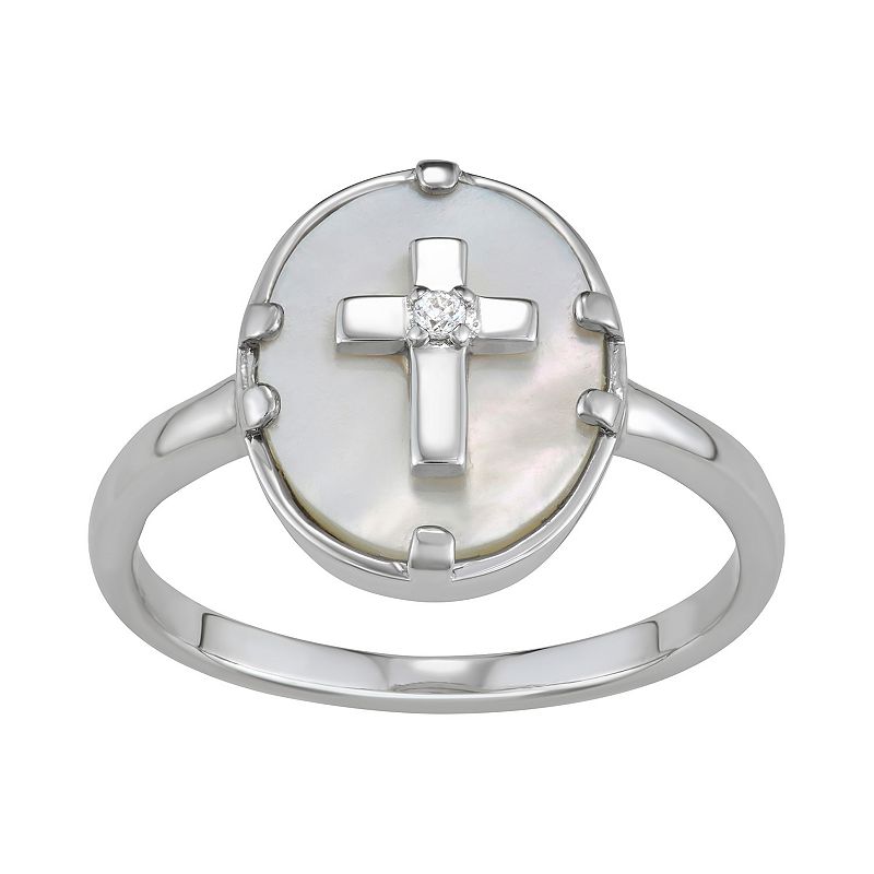 Harper Stone Silver Plated Oval Cross Cubic Zirconia Ring, Womens, Size: 9