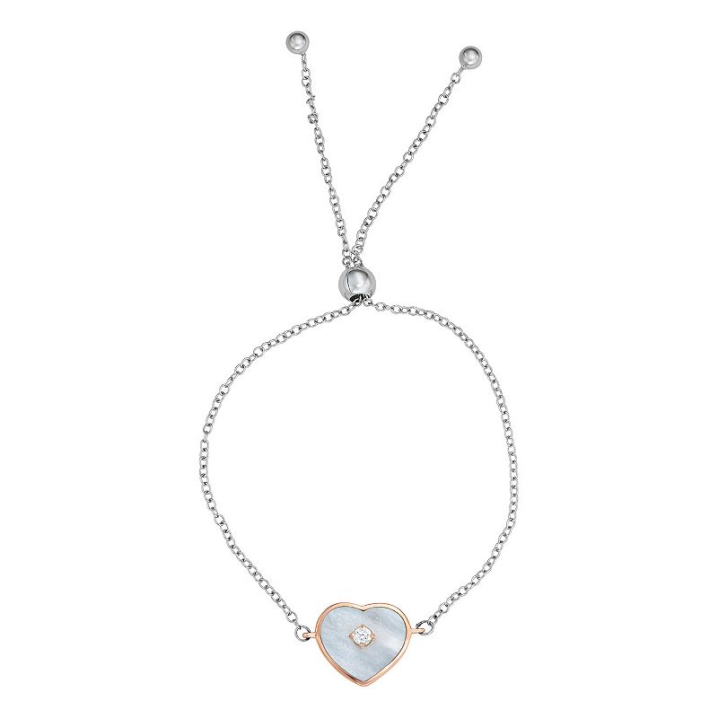 Harper Stone Rose Gold Plated Heart Cubic Zirconia Adjustable Bracelet, Wo