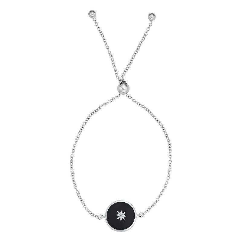 Harper Stone Silver Plated Round Black Agate Cubic Zirconia Adjustable Bra