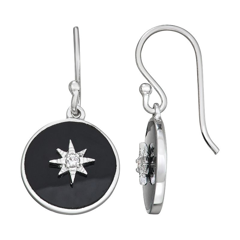 Harper Stone Silver Plated Oval Black Agate Cubic Zirconia Earrings, Women