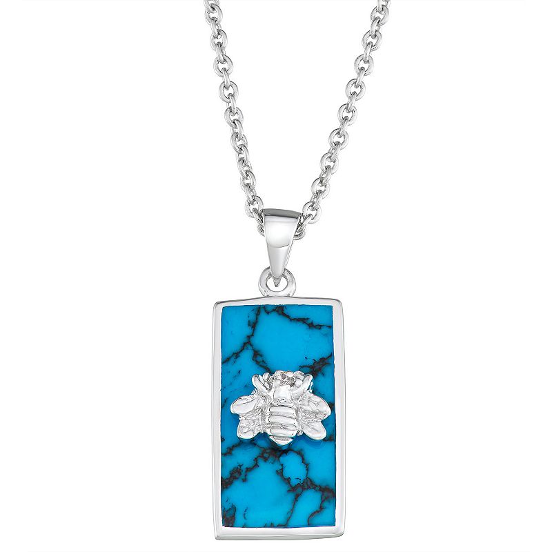 Harper Stone Silver Plated Bee Rectangle Turquoise Cubic Zirconia Pendant,