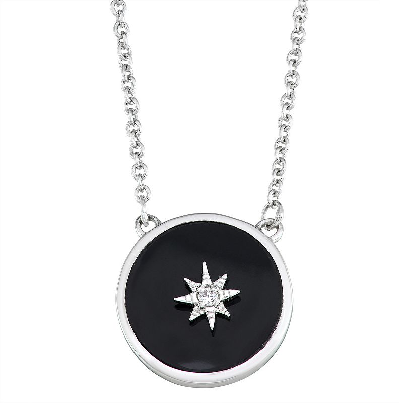 Harper Stone Silver Plated Black Round Agate Cubic Zirconia Necklace, Wome