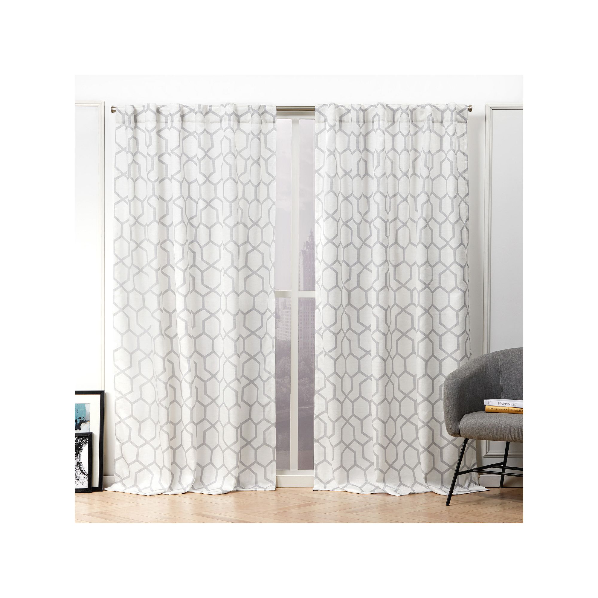 Nicole Miller New York 2-pack Hexa Geometric Print Hidden Tab Top Window Cu