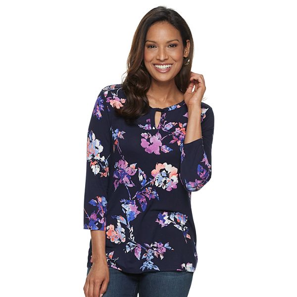 Petite Croft & Barrow® Print Twist-Neck Top