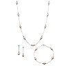 Sterling Silver Pink Freshwater Cultured Pearl Station Necklace, Bracelet & Drop Earring Set