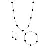 Sterling Silver Onyx Station Necklace, Bracelet & Drop Earring Set