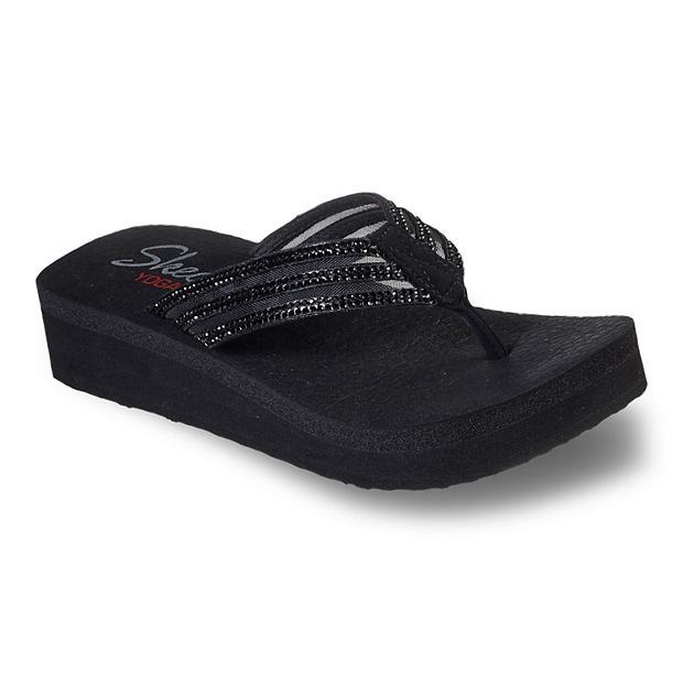 Skechers, Shoes, Skechers Yoga Wedge Flip Flop Sandals Women 9 Vinyasa  Foam Black Rhinestone