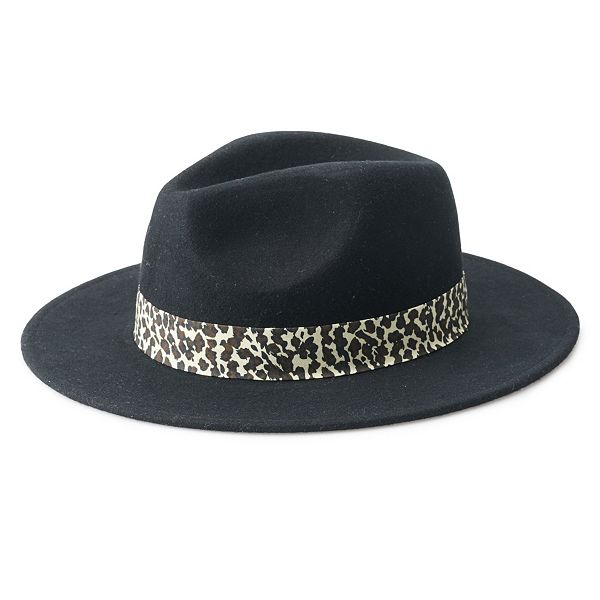 Black Straw Fedora Panama Hat with Leopard Hat Band