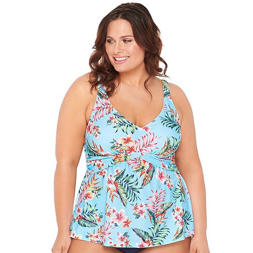 Plus Size Croft & Barrow® Print D-Cup Drape-Front Tankini Top