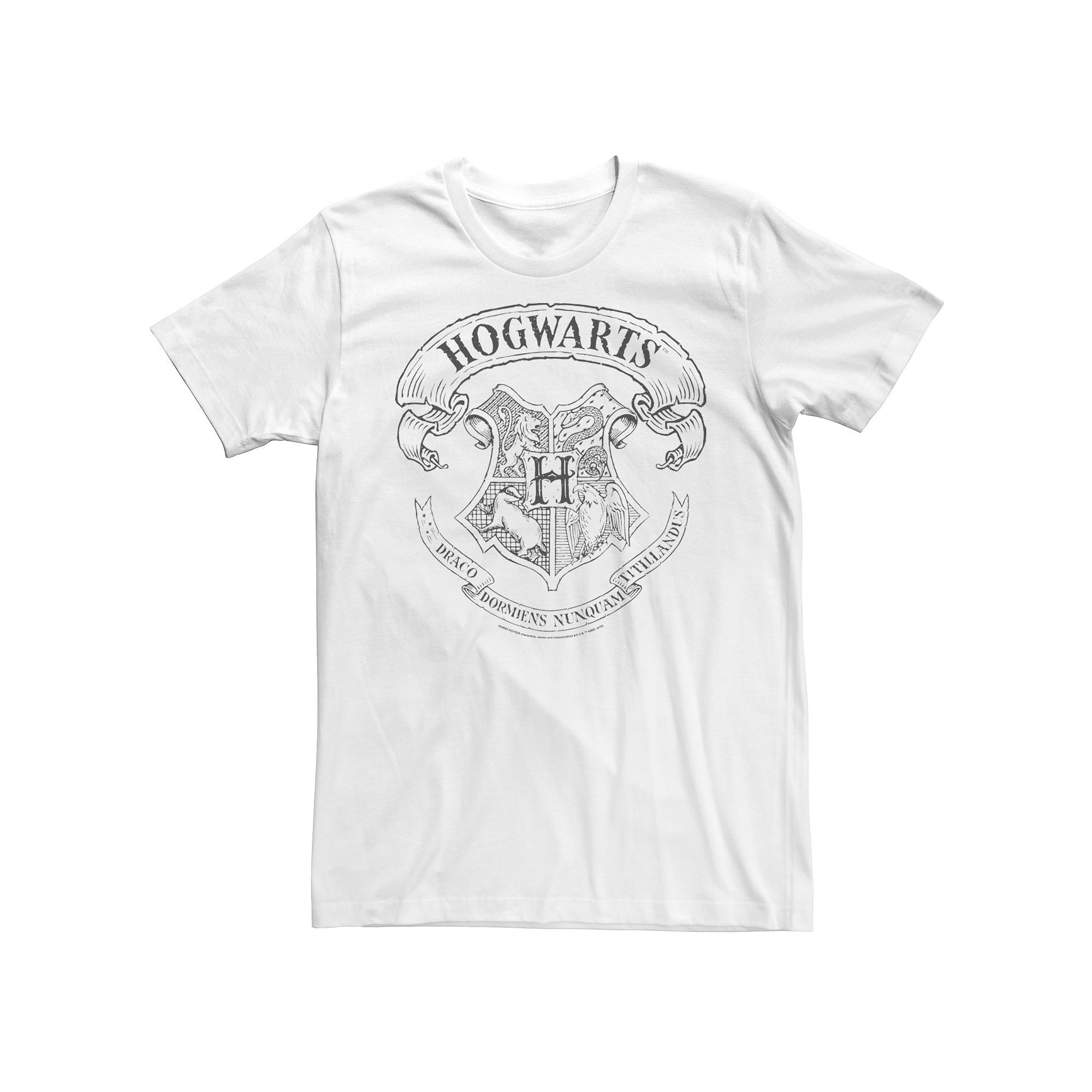 Mens Harry Potter Hogwarts Crest Outline Graphic Tee, Size: Small, White