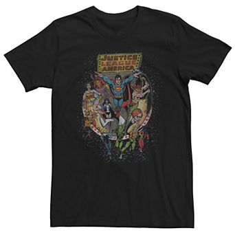 Men's Justice League Faded Retro Character Collage Tee