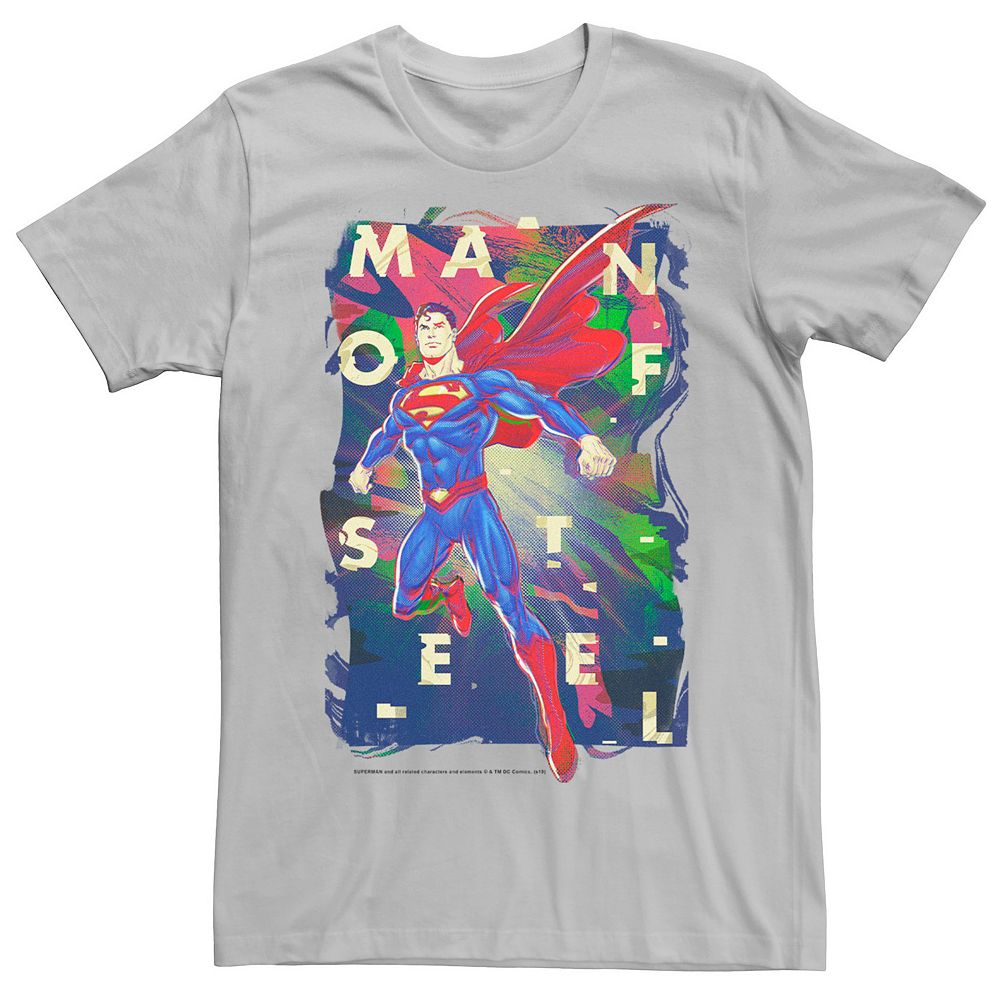Men's DC Comics Superman Man Of Steel Bold Glitch Poster Graphic Tee