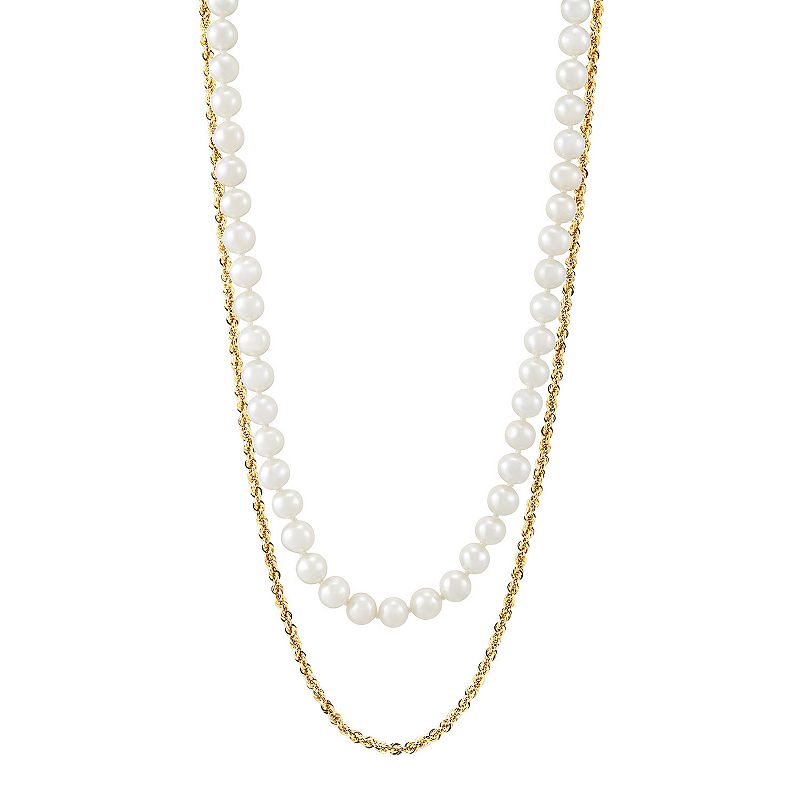 14k Gold Freshwater Cultured Pearl Double Strand Necklace, Womens, Size: 