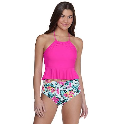 Mix And Match Peplum Halter High Neck Midkini