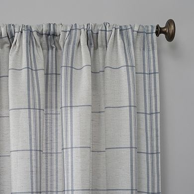 No 918 Castille Farmhouse Plaid Linen Semi-Sheer Rod Pocket Curtain Panel