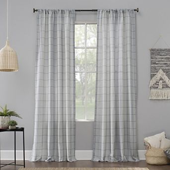 No. 918 Castille Farmhouse Plaid Linen Semi-Sheer Rod Pocket Curtain Panel